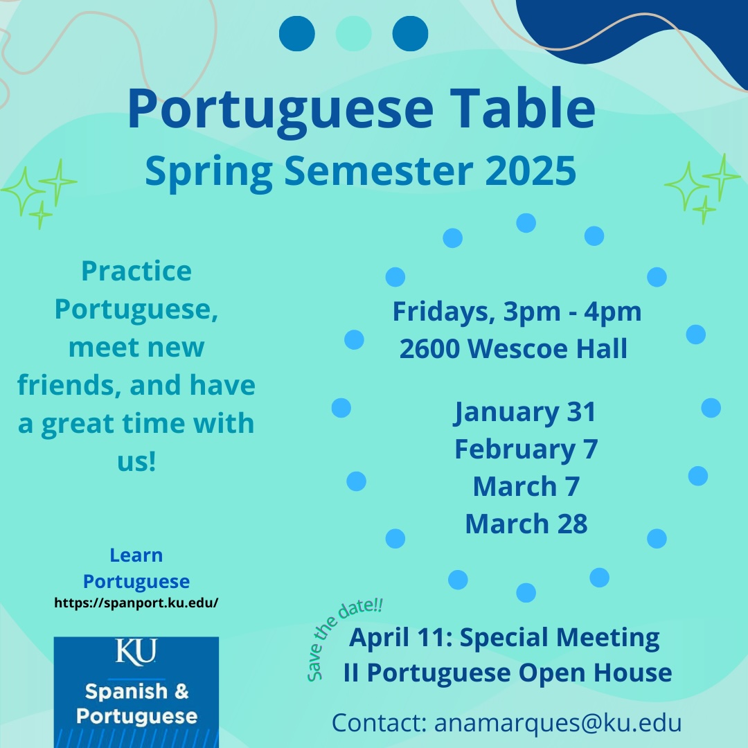Our Spanish &amp; Portuguese conversation practice tables are back for the Spring 2025 semester! Full schedules and meeting locations are available on our website: spanport.ku.edu/language-pract…