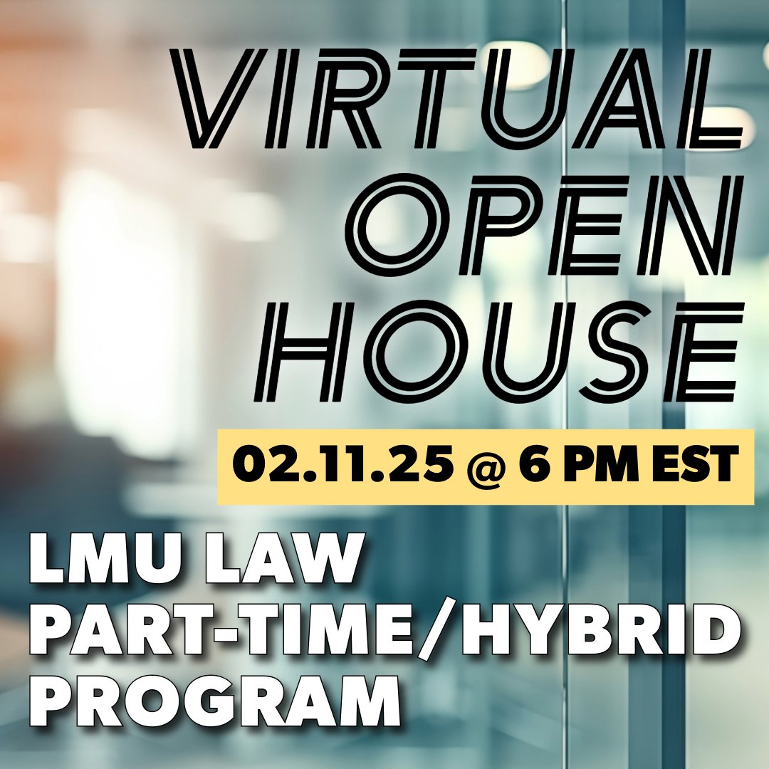 Did you know that you can complete law school with a combination of in-person and online coursework? Join us on February 11 for the LMU Law Part-Time/Hybrid Program Virtual Open House to learn more!

Register today: tinyurl.com/LMULawPTHOpenH…