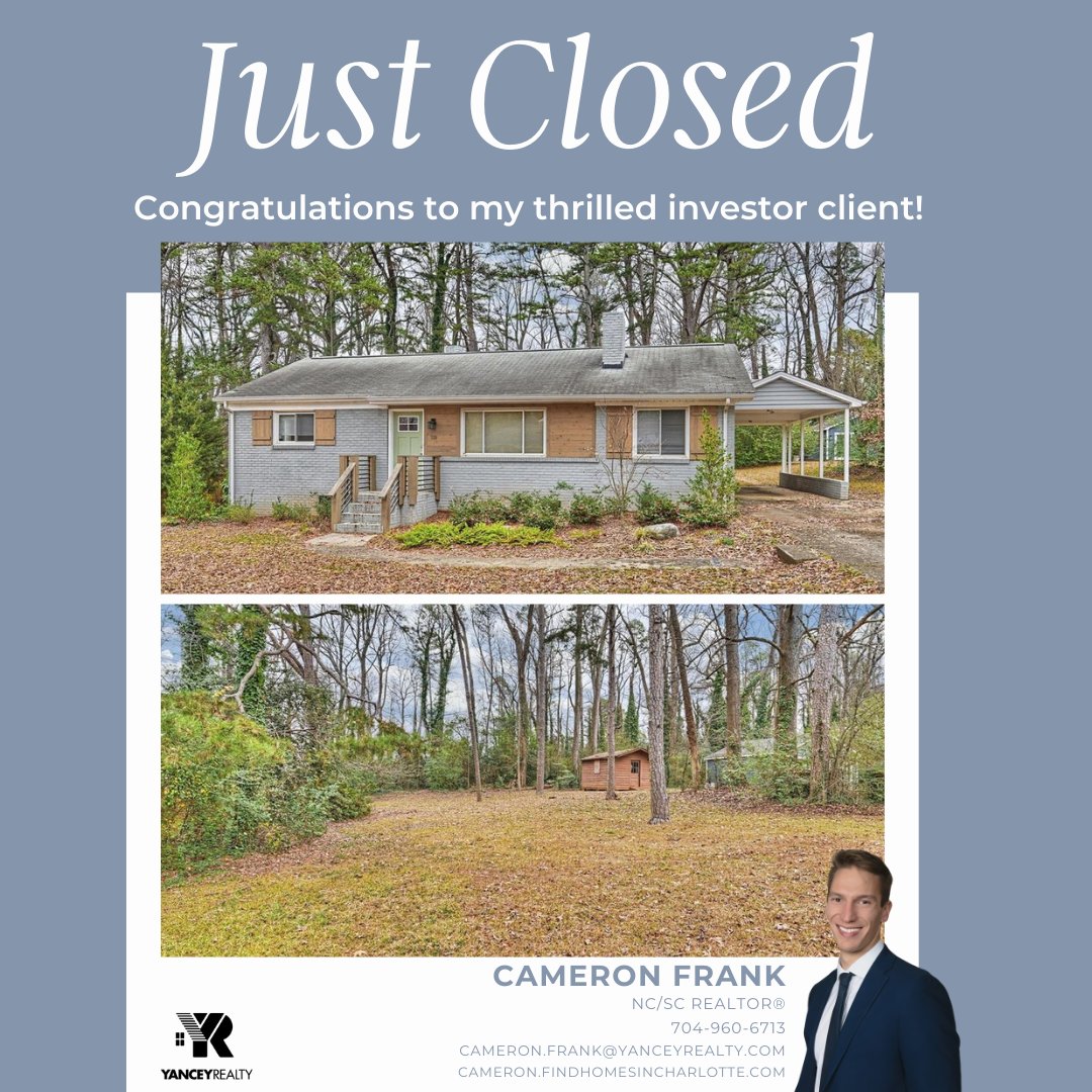 yancey_realty's tweet photo. Congratulations to Cameron Frank and his investor clients for a quick and smooth purchase in bustling Sheffield Park! Stay tuned for the after!

#yanceyrealty #closed #justclosed #closingday #investment #investmentproperty #buyersagent #happybuyer #ncrealtor #screaltor #clt #qc https://t.co/Z8CwWL4oVO