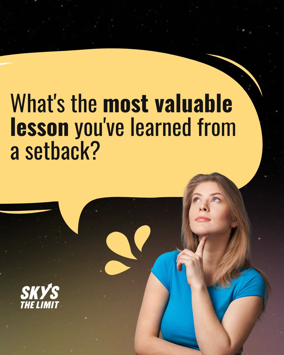 Grow through challenges! 🌱
​
We want to hear from YOU! Tell us below the most valuable lesson you've learned from a setback. 
​
Who knows? It might just be the inspiration a fellow entrepreneur needs.
​
#SkysTheLimit #resilience #growthmindset #entrepreneurship