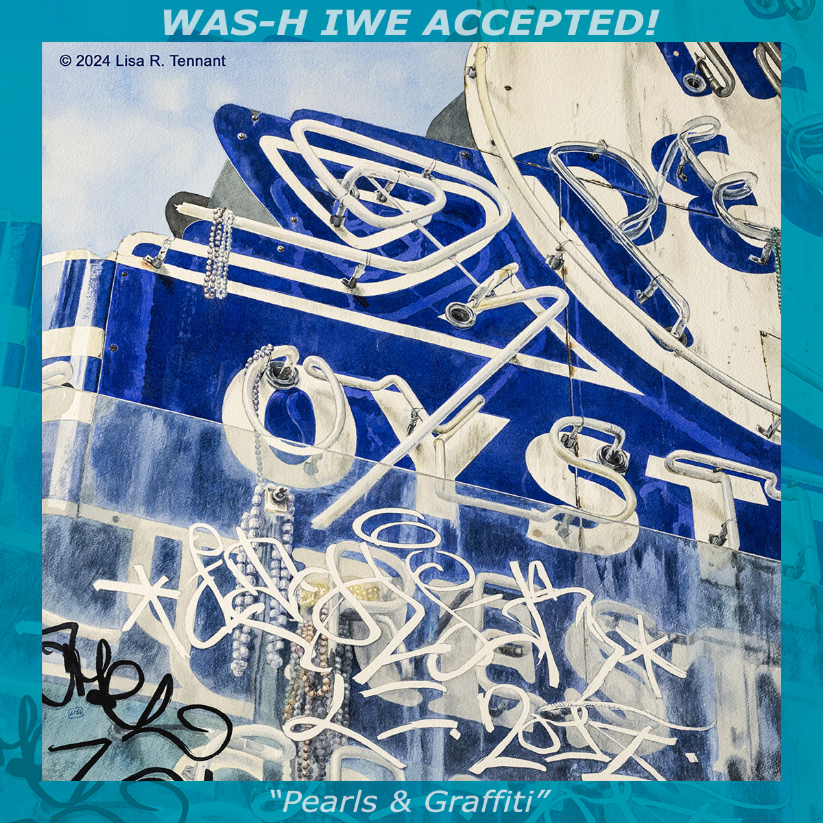 Lisa_Tennant's tweet photo. "Pearls &amp; Graffiti" is accepted to the 48th Annual International Watermedia Exhibition! (My fifth time!)
Love this show! Awards, Juror Demo, and Opening  on Sunday, 3-10-2025 starting at 3:30pm. Through March 29. WAS-H 1601 West Alabama Houston TX 77006
#houston #watercolor #art https://t.co/58N1Kcrymn