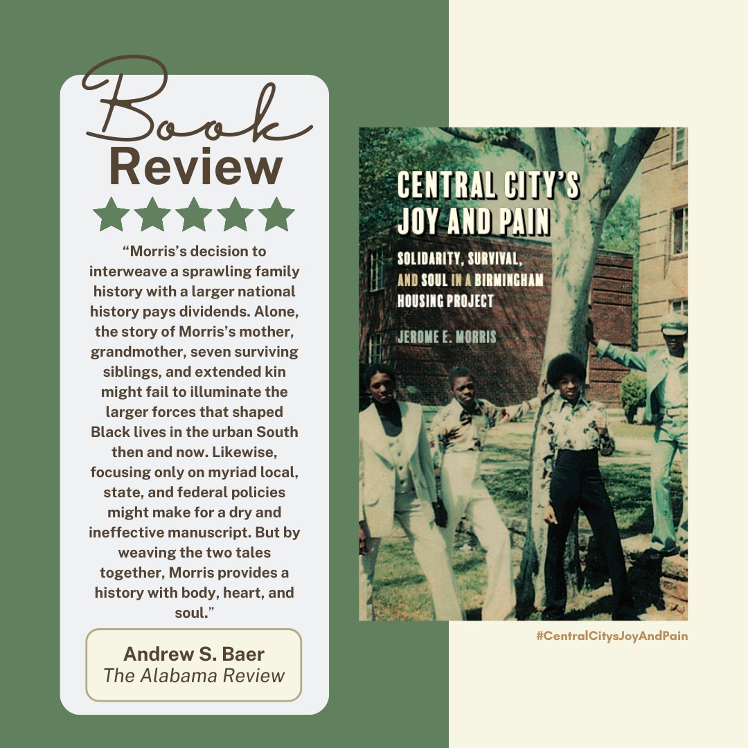 _CCBResearch's tweet photo. ✨One year later &amp; nothing but praise for "Central City's Joy and Pain" by @DrJeromeMorris ! Read more of this amazing review by Andrew S. Baer in the Alabama Review: https://t.co/6BrTSqRxK7

#CentralCitysJoyAndPain #TBRList #BlackHistoryMonth #BookReview https://t.co/AJSdxBcamP