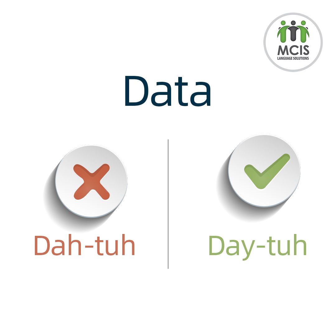 MCISLanguages's tweet image. Data—Which way do you say it? 
Let us know in the comments! 
#WordDebate #EnglishPronunciation #LanguageSolutions #Interpreters #MCIS