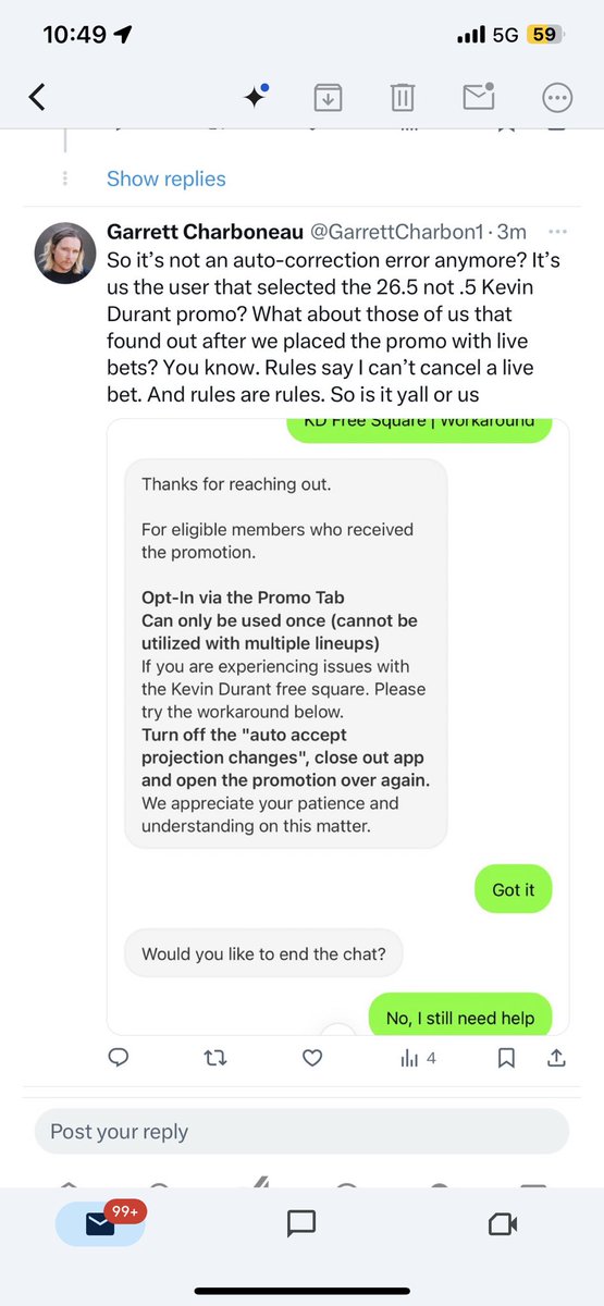 GarrettCharbon1's tweet photo. @PrizeSupport @OGDIRTYFACE @PrizePicks Do reboots happen when you steal $40 of my money also? Oh no, that’s a refund and you guys don’t do refunds it’s against your policies. Anyway, it’s my money so why should you care? Thanks for accusing me of picking 26.5 after trusting your .5 promo! Y’all rock! https://t.co/CgAfw4mjnx