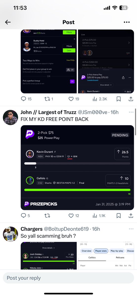 GarrettCharbon1's tweet photo. @PrizeSupport @OGDIRTYFACE @PrizePicks Do reboots happen when you steal $40 of my money also? Oh no, that’s a refund and you guys don’t do refunds it’s against your policies. Anyway, it’s my money so why should you care? Thanks for accusing me of picking 26.5 after trusting your .5 promo! Y’all rock! https://t.co/CgAfw4mjnx