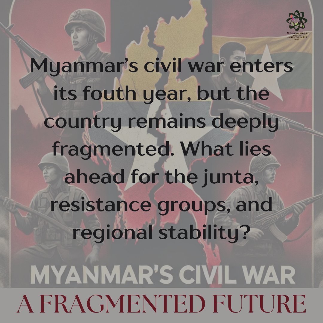 NKCSEAS_JGU's tweet photo. 📢 Myanmar’s Civil War: A Fragmented Future
In Hindustan Times (Feb 4), our Centre Director @ShrabanaBarua analyzes the junta’s struggles and regional impact. 📖
🔴 Join us TODAY at 11 AM IST for a panel discussion!
💻 Join here: https://t.co/827DIzbO3u
#PanelDiscussion #nkcseas https://t.co/MiuhssthHp