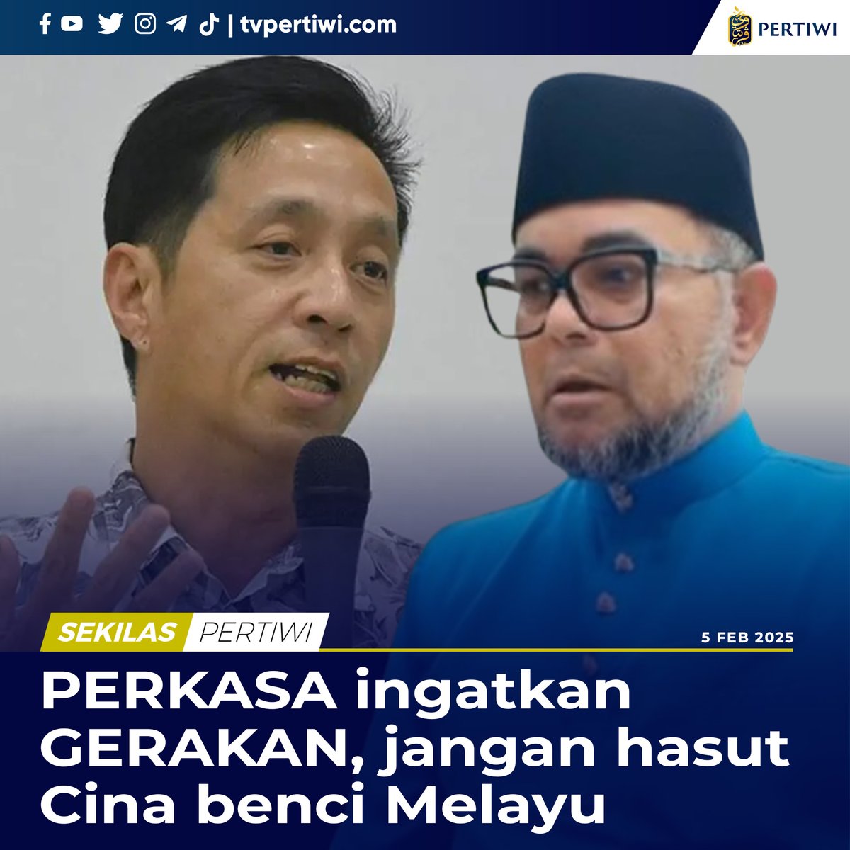 TvPertiwi's tweet image. Pertubuhan Pribumi Perkasa Malaysia (PERKASA) mengecam kenyataan yang dikeluarkan Timbalan Presiden Parti Gerakan, Oh Tong Keong.

Berita penuh: tvpertiwi.com/2025/02/05/per…

#PERKASA #IrwanFahmi #GERAKAN #OhtongKeong