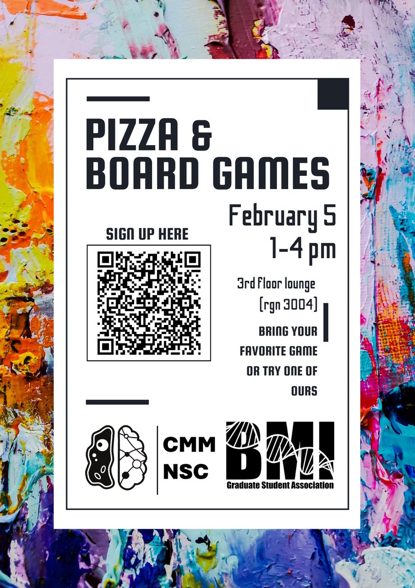 Pizza and Board Games:
HEY!!! Join us for an afternoon of pizza ($1.50 per slice), drinks ($1), and board games!!! How does meeting fellow grad students, relaxing while playing, and having some PIZZA sound???

Join us in the 3rd floor Grad lounge on Feb 5th from 1 - 4 PM.