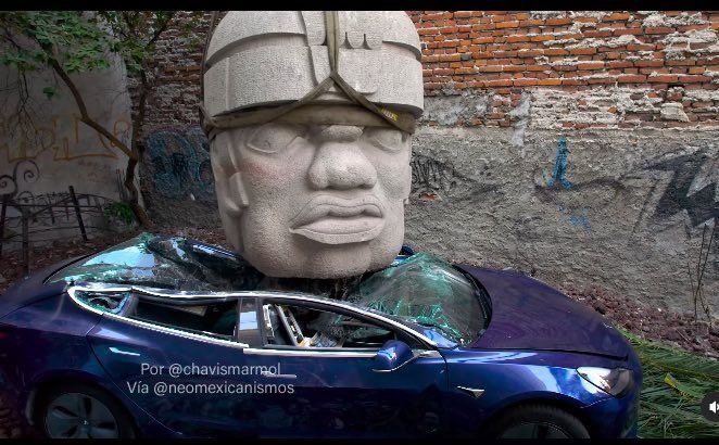 NeoMexicanismos's tweet image. Aplastando Tesla 🗿💥🚘 ::: por @chavismarmol #neomexicanismos #tesla #olmeca