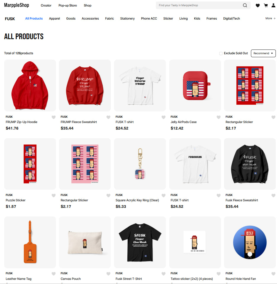 FingerUniv35035's tweet photo. We don't just stop at meme coins. 

We also run a merchandise shop. 

By purchasing products and submitting a photo review along with your order number and wallet address, you can participate in an event where we airdrop the profits. 

Check out our shop here: https://t.co/9XkDsuFYaO

$FRUMP
$FUSK

@elonmusk 
@realDonaldTrump 

#fingerunivserse
#frump
#fusk
#fuskways
#memecoin