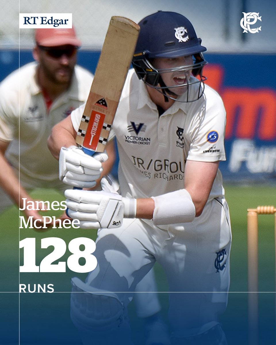 prahrancc's tweet photo. 👏128 off 107 balls👏

Well done to James McPhee for his 128 vs Geelong in the 3rds!

James took the cats on with 10x4s &amp; 5x6s around the ground. Putting on a 166-run partnership with Jesse Van Rooyen [77].

Great work Smoke!

#TrueBlues  #ClubofChoice https://t.co/AGAG3rcLC3