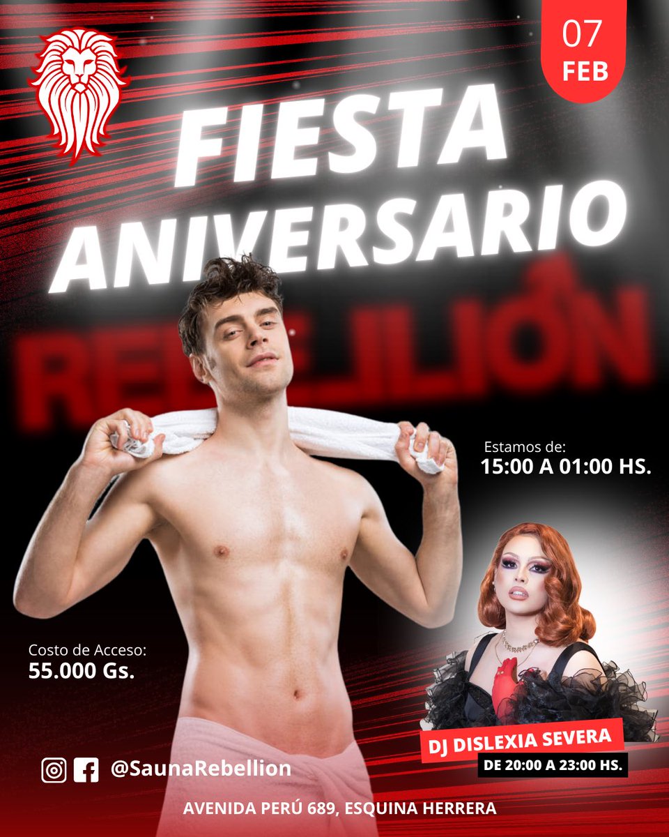 ¡Cumplimos 3 años y lo celebramos a lo grande! 🥳🍾🎊
Te invitamos a una noche inolvidable en #RebellionSauna este 7 de febrero, con la mejor música y un ambiente exclusivo que no te podes perder. Disfruta de la increíble energía de @dislexiasevera de 20:00 a 23:00 hs.