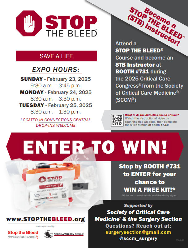 SCCM Surgery Section (@sccm_surgery) on Twitter photo Attend <a href="/StopTheBleed/">STOP THE BLEED®</a> Instructor Course <a href="/SCCM/">SCCM</a> #SCCM2025 in Orlando.
<a href="/SCCM_Nursing/">SCCM Nursing Section</a> <a href="/SCCM_Anesth/">SCCM Anesthesiology Section</a> <a href="/SCCM_CPP/">SCCM Clinical Pharmacy and Pharmacology Section</a> <a href="/RespiratorySCCM/">SCCM Respiratory Care Section</a> <a href="/SCCM_Osteopathy/">SCCM Osteopathy Section</a> <a href="/SCCM_Research/">SCCM Research Section</a> <a href="/SccmPa/">PA Chapter SCCM</a> <a href="/SCCMTXChapter/">SCCM Texas Chapter</a> <a href="/SccmBaltimore/">SCCM Baltimore Chapter</a> <a href="/SCCM_IM/">SCCM Internal Medicine Section</a> <a href="/SCCM_Pediatrics/">SCCM Pediatrics Section</a> Attend <a href="/StopTheBleed/">STOP THE BLEED®</a> Instructor Course <a href="/SCCM/">SCCM</a> #SCCM2025 in Orlando.
<a href="/SCCM_Nursing/">SCCM Nursing Section</a> <a href="/SCCM_Anesth/">SCCM Anesthesiology Section</a> <a href="/SCCM_CPP/">SCCM Clinical Pharmacy and Pharmacology Section</a> <a href="/RespiratorySCCM/">SCCM Respiratory Care Section</a> <a href="/SCCM_Osteopathy/">SCCM Osteopathy Section</a> <a href="/SCCM_Research/">SCCM Research Section</a> <a href="/SccmPa/">PA Chapter SCCM</a> <a href="/SCCMTXChapter/">SCCM Texas Chapter</a> <a href="/SccmBaltimore/">SCCM Baltimore Chapter</a> <a href="/SCCM_IM/">SCCM Internal Medicine Section</a> <a href="/SCCM_Pediatrics/">SCCM Pediatrics Section</a>