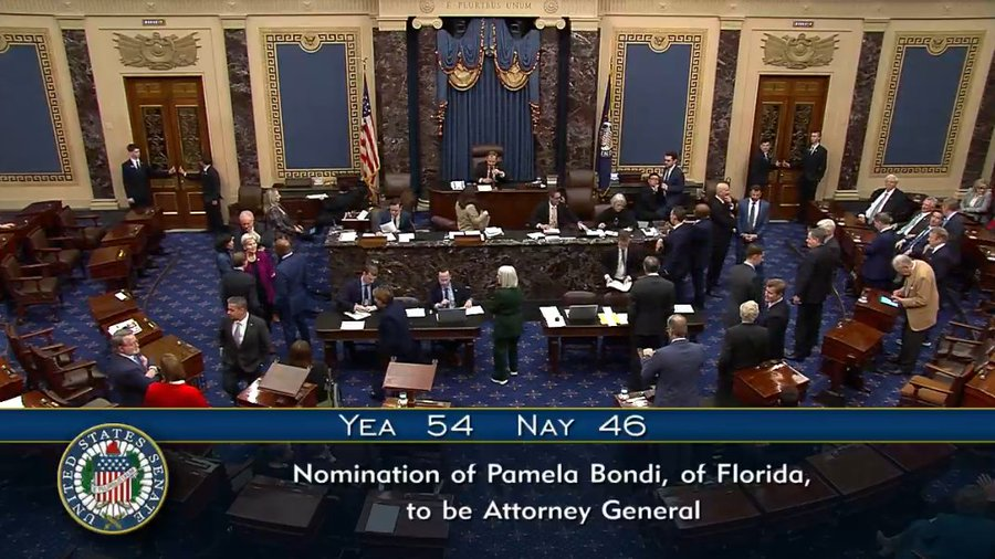 libsoftiktok's tweet photo. BREAKING: Pam Bondi confirmed as U.S. Attorney General in a 54-46 vote https://t.co/qaar9w94Eo