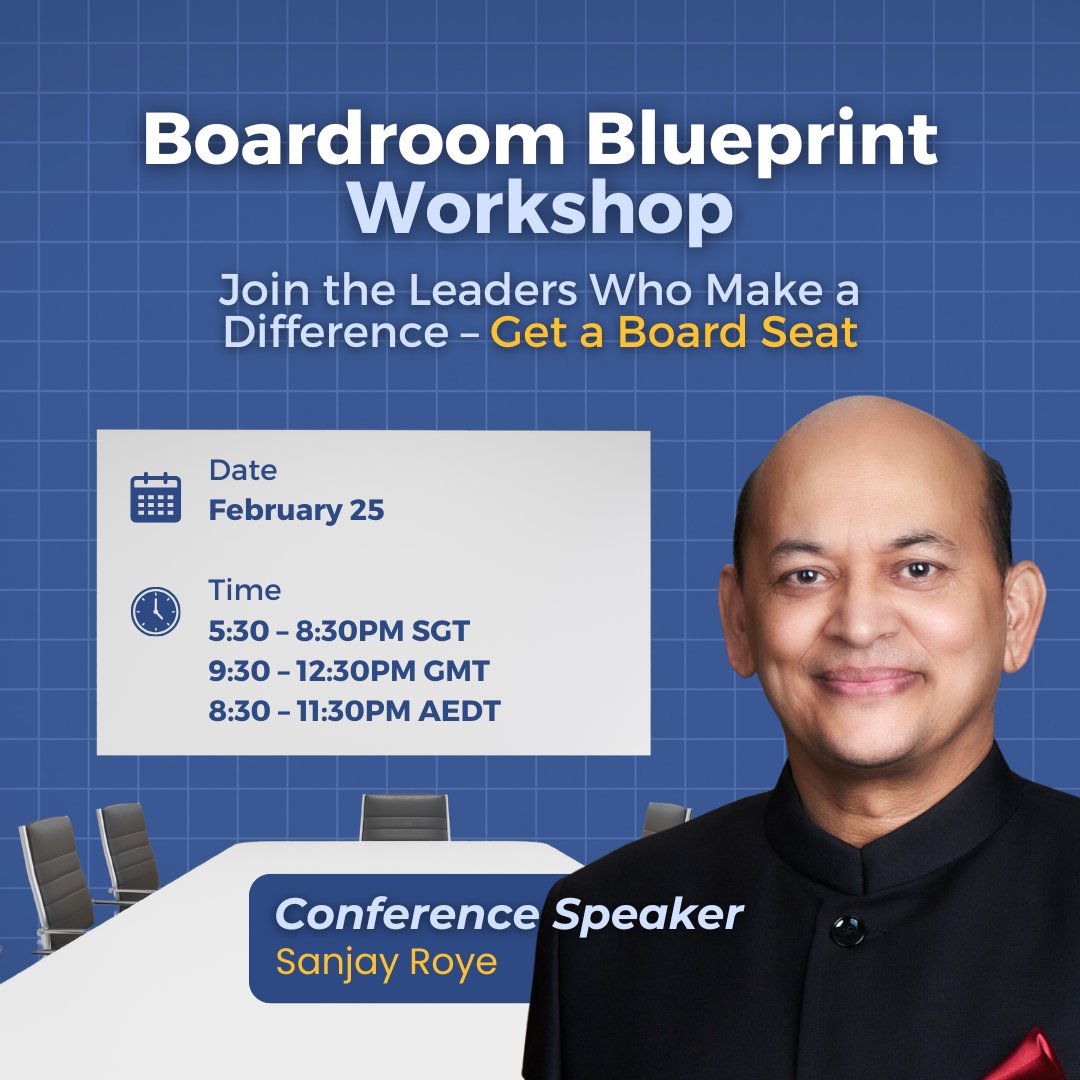 Introducing Sanjay Roye – Speaker at the Boardroom Blueprint Workshop  

We are honored to have Sanjay join us as a speaker at the Boardroom Blueprint Workshop on February 25, 2025.  

A seasoned board leader, Independent Director, and governance expert, Sanjay brings decades of