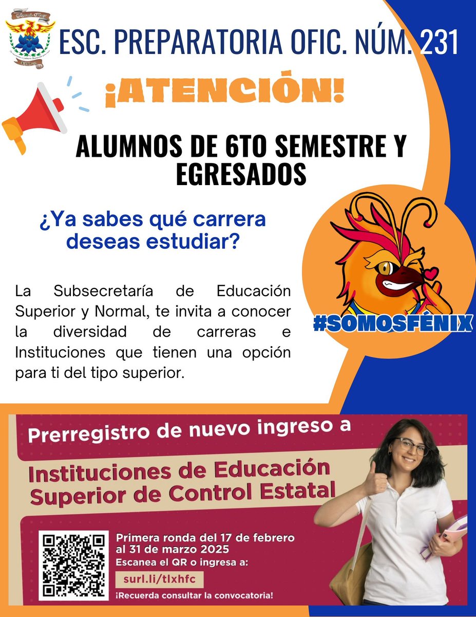 EPO_231's tweet photo. ¿Ya sabes qué carrera deseas estudiar?

La Subsecretaría de Educación Superior y Normal, te invita a conocer la diversidad de carreras e Instituciones que tiene para ti de tipo superior, consulta la siguiente liga para + info:

https://t.co/FugVDcCUyC

@Sesyn_edomex 
@dbg_epoem https://t.co/vl1isf9zWv