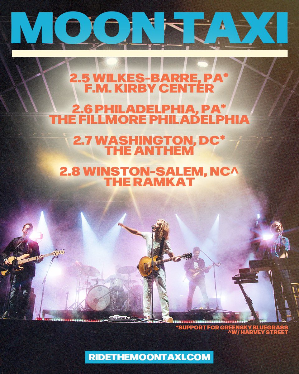 We can’t wait to play some shows with <a href="/campgreensky/">Greensky Bluegrass</a> this weekend in PA and DC! Then closing it out with Harvey Street at <a href="/theramkat/">Ramkat</a>! Get your tickets and we’ll see ya soon! 🤘 ridethemoontaxi.com
