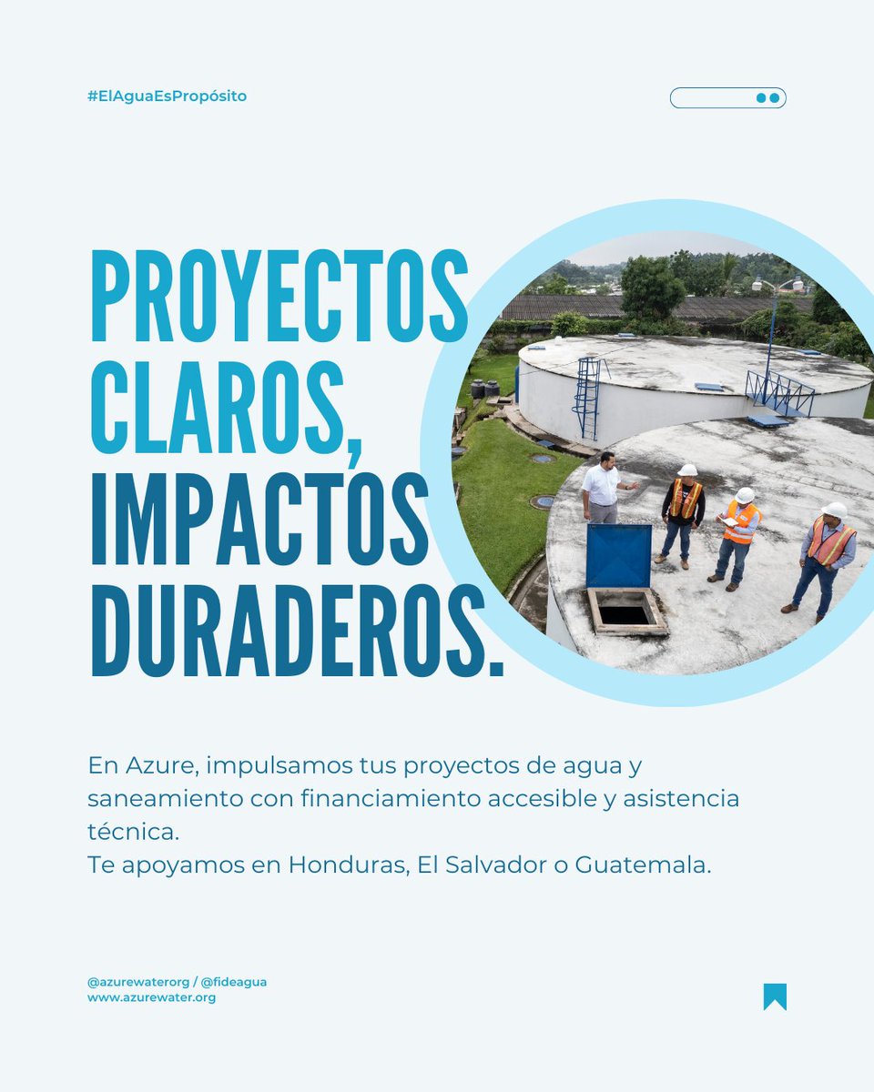 azurewaterorg's tweet photo. Dale claridad a tu propósito: agua limpia y sostenible para las comunidades. 
✅ Financiamiento accesible. 
✅ Asistencia técnica especializada. 

¿Listo para empezar? Nosotros te apoyamos.
+503 6448 0009 (El Salvador)
+504 3218 7762 (Honduras)
+502 3017 3928 (Guatemala) https://t.co/5TTMRJpeum