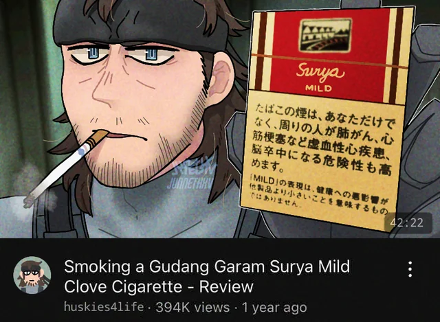 jacobfuknjones's tweet photo. If Solid Snake Smoked Surya Milds https://t.co/D6hlyDBvg6