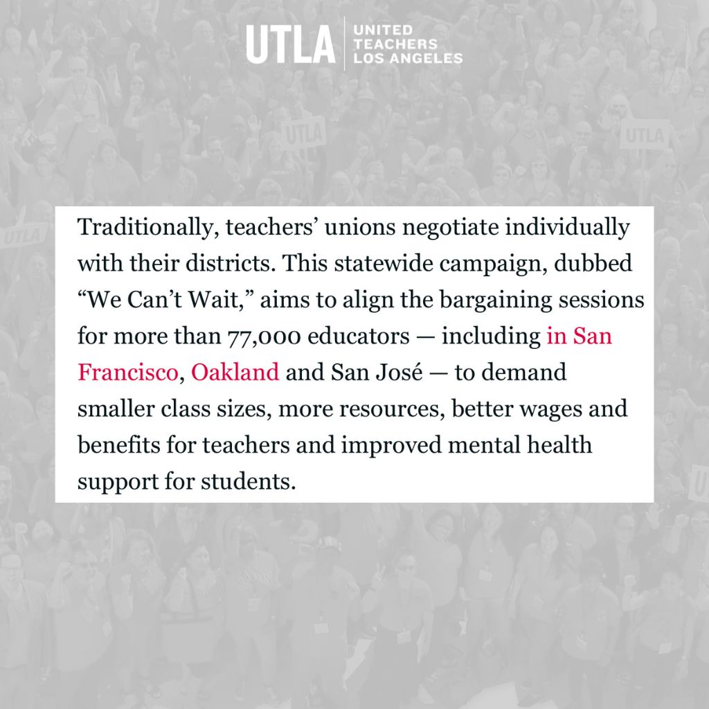 Read more about how we, alongside ten other major CA educator locals are leveraging our collective power statewide to win big for educators, students, and their families.

Story link: kqed.org/news/12025440/…