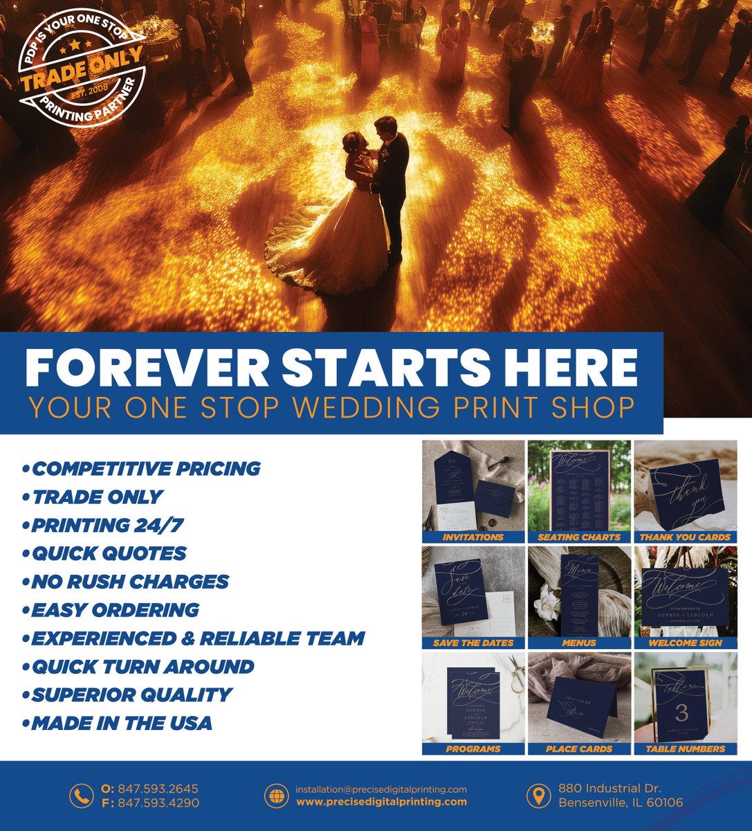 PrintingPrecise's tweet image. Forever Starts Here - We're Your One Stop Wedding Print Shop! From invitations, menus, and place cards to welcome signs and back drops PDP has what your looking for. #printingservices #printingindustry #embellishment #largeformatprinting #weddingsignage #weddinginvitations