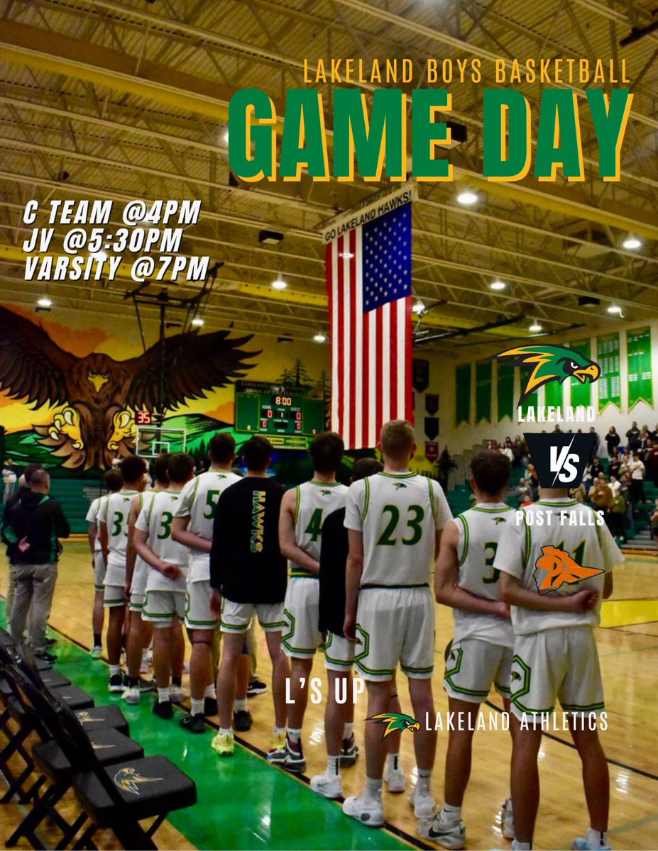 🚨Gameday🚨
Lakeland (9-9) 🆚 Post Falls (13-6)

🗓️: 2/4/25

⏰: 7:00pm 

📍: LHS
#LsUP #DefendReboundRun