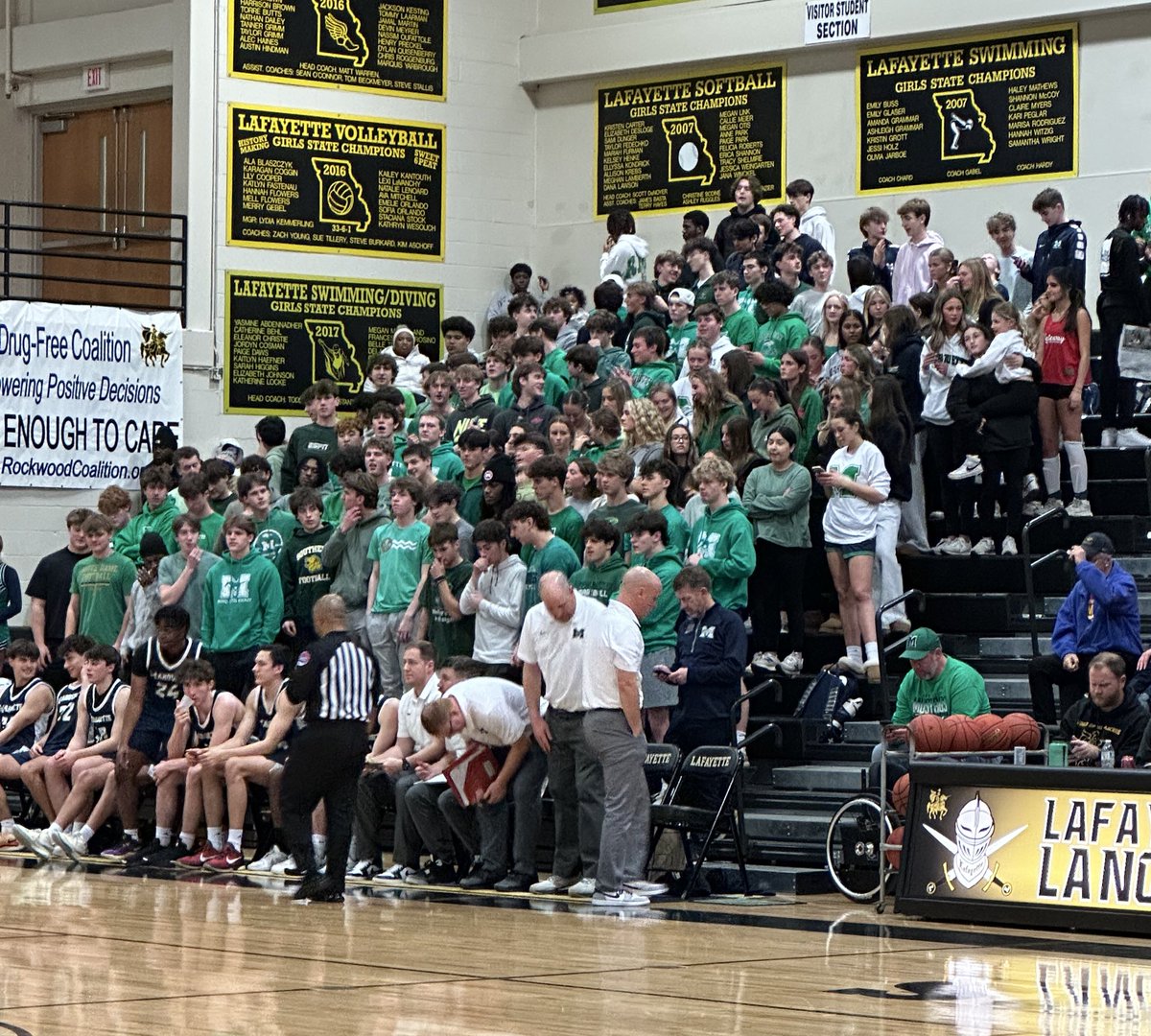 GSV_STL's tweet photo. Best student section we’ve ever seen for a week night basketball game. Marquette is also the away team which makes this more impressive @MarquetteStangs https://t.co/17LinTlaFL