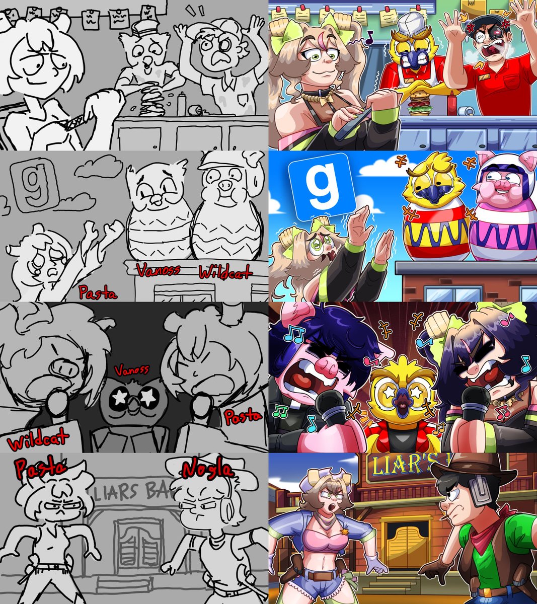 Some recent Pasta thumbnails, my sketches and what <a href="/Chias_Studio/">Ch_ch_ch_chias</a> makes of them :)