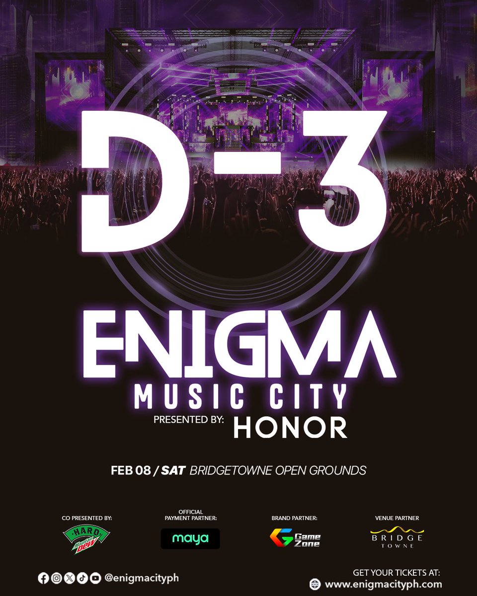 D-3: The Countdown Begins! 🌌

Just three days until Enigma Music City electrifies the night! Can you feel the pulse of the city? Get ready for an unforgettable experience—Feb 08 at Bridgetowne Open Grounds.

Secure your spot now and be part of history! 🔥
🎟️ Tickets at