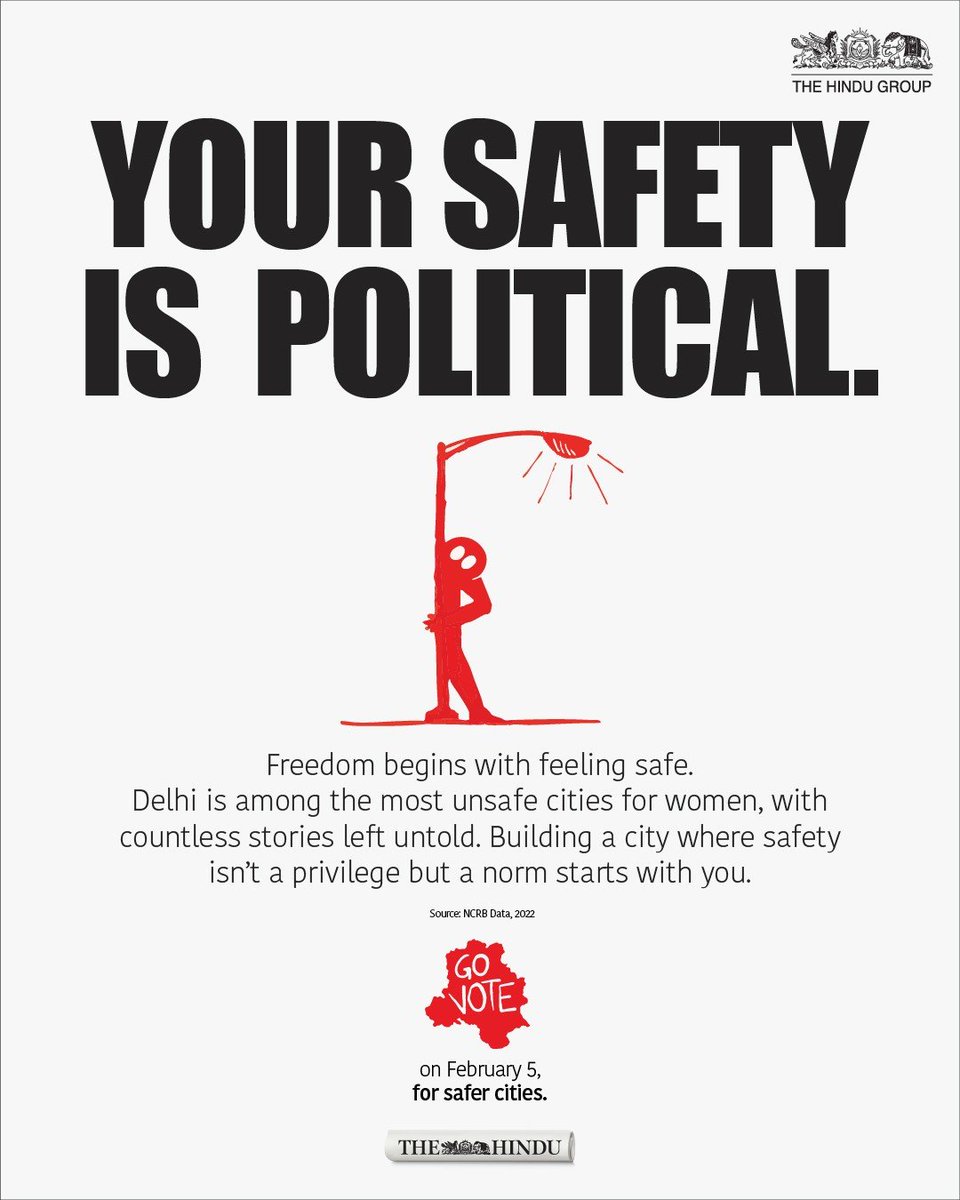 the_hindu's tweet photo. #DelhiAssemblyElections | Water, waste, traffic, safety, and air quality—everything is political. From how resources are delivered to how cities function, your vote shapes the future. Make your voice count. Vote Today. 
#EverythingIsPolitical https://t.co/wIlkP1DdbV