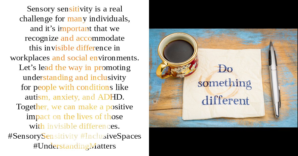 Sensory sensitivity is a real challenge for many and it’s important to accommodate invisible difference in workplaces and social environments.  We can make an impact on the lives of those with invisible differences. #SensorySensitivity #InclusiveSpaces #UnderstandingMatters
