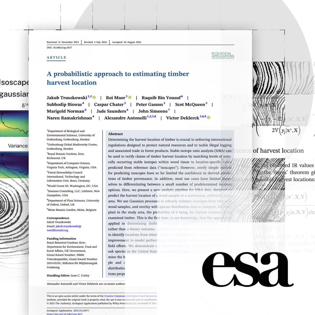 Naren Ramakrishnan (@profnaren) on Twitter photo Our collaborators at <a href="/WorldForestID/">World Forest ID</a> led this important work on combating illegal logging, now published in Ecological Applications. Given chemical compositions of oak samples, the model pinpoints harvest locations to within ~ 323 miles of the true harvest GPS points. This Our collaborators at <a href="/WorldForestID/">World Forest ID</a> led this important work on combating illegal logging, now published in Ecological Applications. Given chemical compositions of oak samples, the model pinpoints harvest locations to within ~ 323 miles of the true harvest GPS points. This