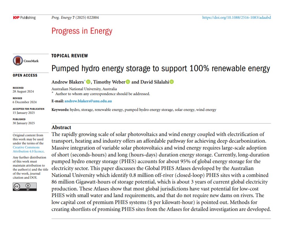 dfsilalahi's tweet photo. Pumped hydro energy storage to support 100% renewable energy.

A new Australian National University study says long-duration pumped hydro on non-river sites, combined with batteries, can meet global energy storage needs.

Full article: https://t.co/wFeiLiyv3F https://t.co/wnxBBR0TG7