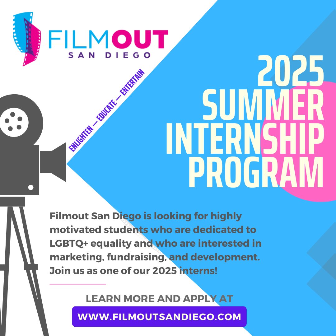 FilmOut San Diego (@filmoutsd) on Twitter photo Internships available for our 25th LGBTQ+ film festival this August 21-24, 2025!
<a href="/filmoutsd/">FilmOut San Diego</a>
#queercinema
#indiecinema
#internship Internships available for our 25th LGBTQ+ film festival this August 21-24, 2025!
<a href="/filmoutsd/">FilmOut San Diego</a>
#queercinema
#indiecinema
#internship