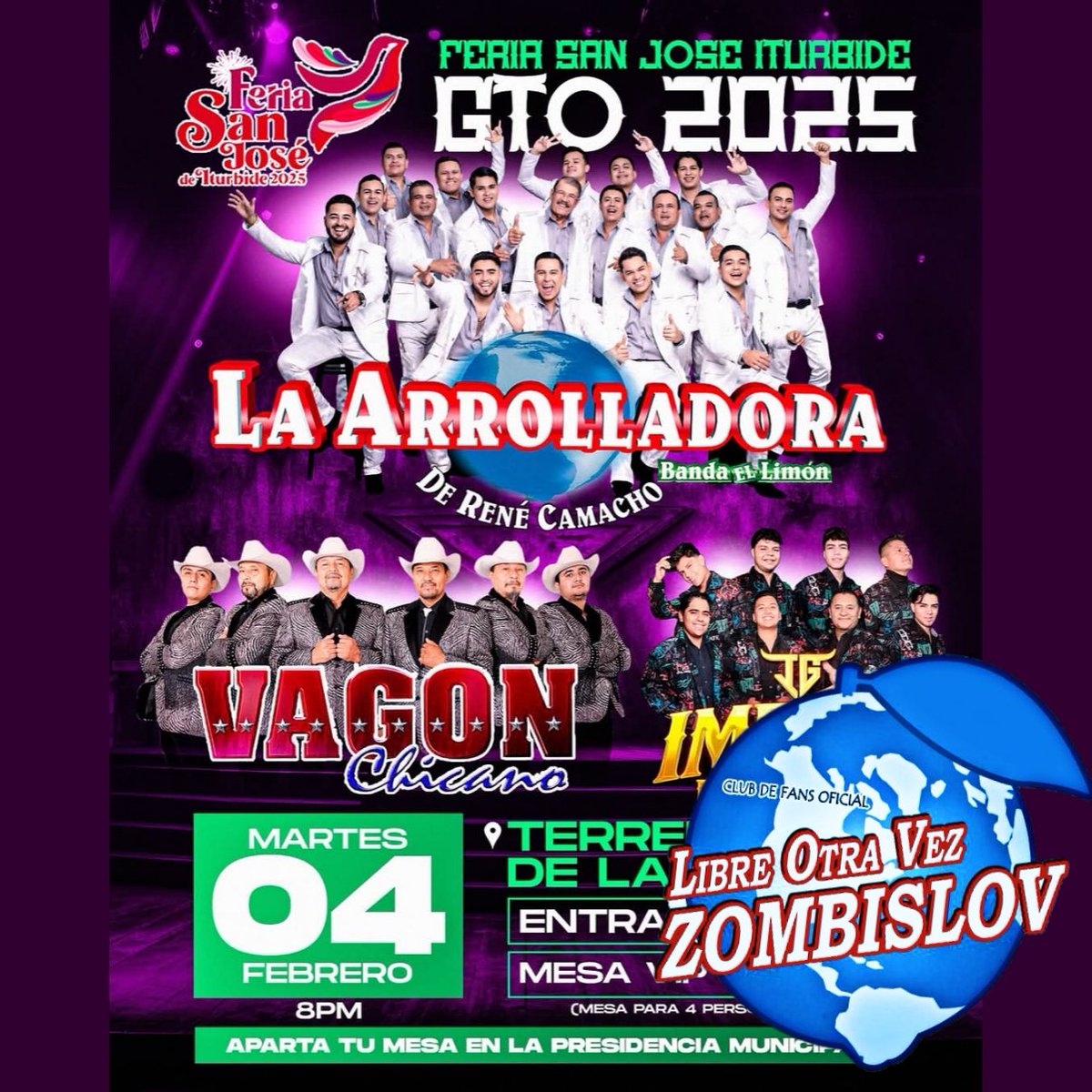 🔊 HOY MARTES 4️⃣ DE FEBRERO 
La  A R R O L L A D O R A
Banda El Limón de Don René Camacho 🕺🏻💚🍋 se presenta en:

 ▪️SAN JOSÉ ITURBIDE,  GUANAJUATO. 🇲🇽 📍🌏  

Presentando el Tour:

♦️"AQUÍ HAY PARA LLEVAR" 🕺🏻✨💚🍋

#ZombisLOV 🍋 💚 
#SomosArrollaFans ✋🏻🍋
#NuevaEraABL 👌🏻👏🏻❤‍🔥