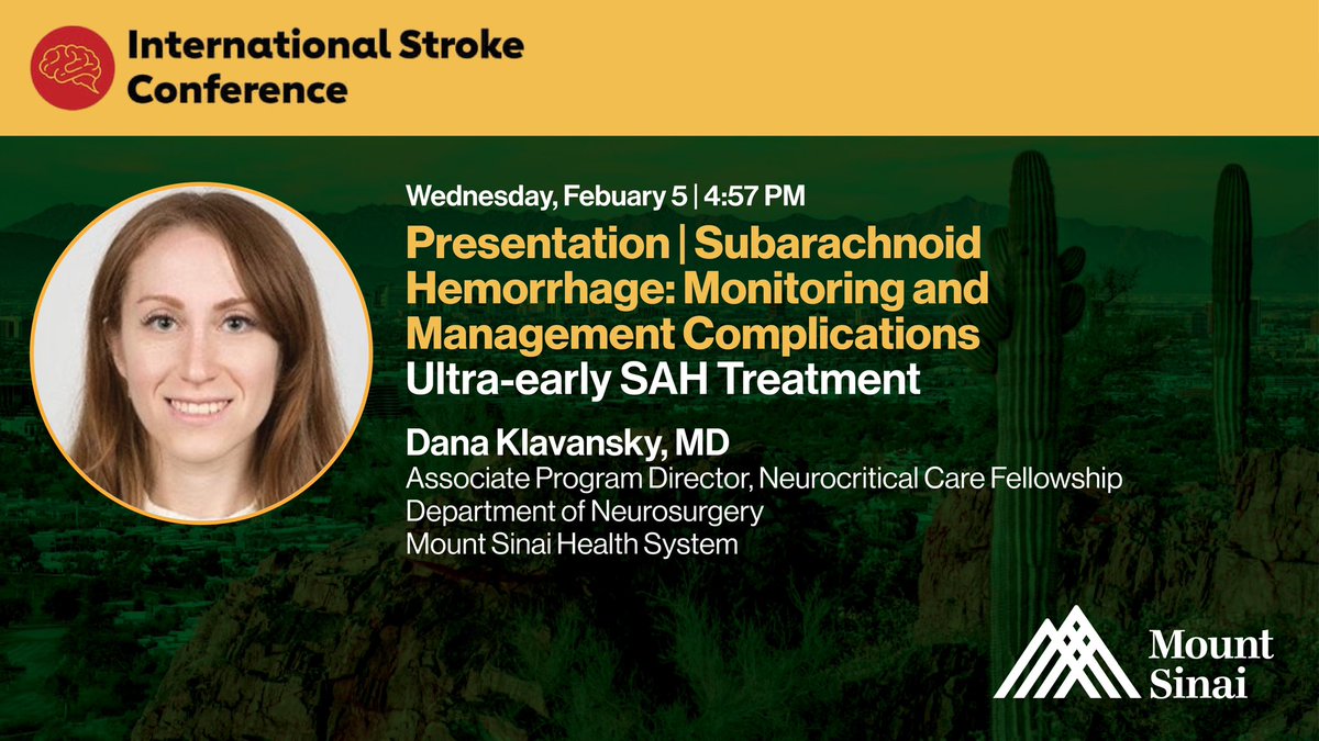 MountSinaiNCC (@mountsinaincc) on Twitter photo At #ISC25! Don’t miss <a href="/MountSinaiNCC/">MountSinaiNCC</a> neurointensivist <a href="/DanaKlavansky/">Dana Klavansky</a> as she presents on "Subarachnoid Hemorrhage: Monitoring & Management Complications." 🧠💡 A must-see session! <a href="/AHAScience/">AHA Science</a> At #ISC25! Don’t miss <a href="/MountSinaiNCC/">MountSinaiNCC</a> neurointensivist <a href="/DanaKlavansky/">Dana Klavansky</a> as she presents on "Subarachnoid Hemorrhage: Monitoring & Management Complications." 🧠💡 A must-see session! <a href="/AHAScience/">AHA Science</a>