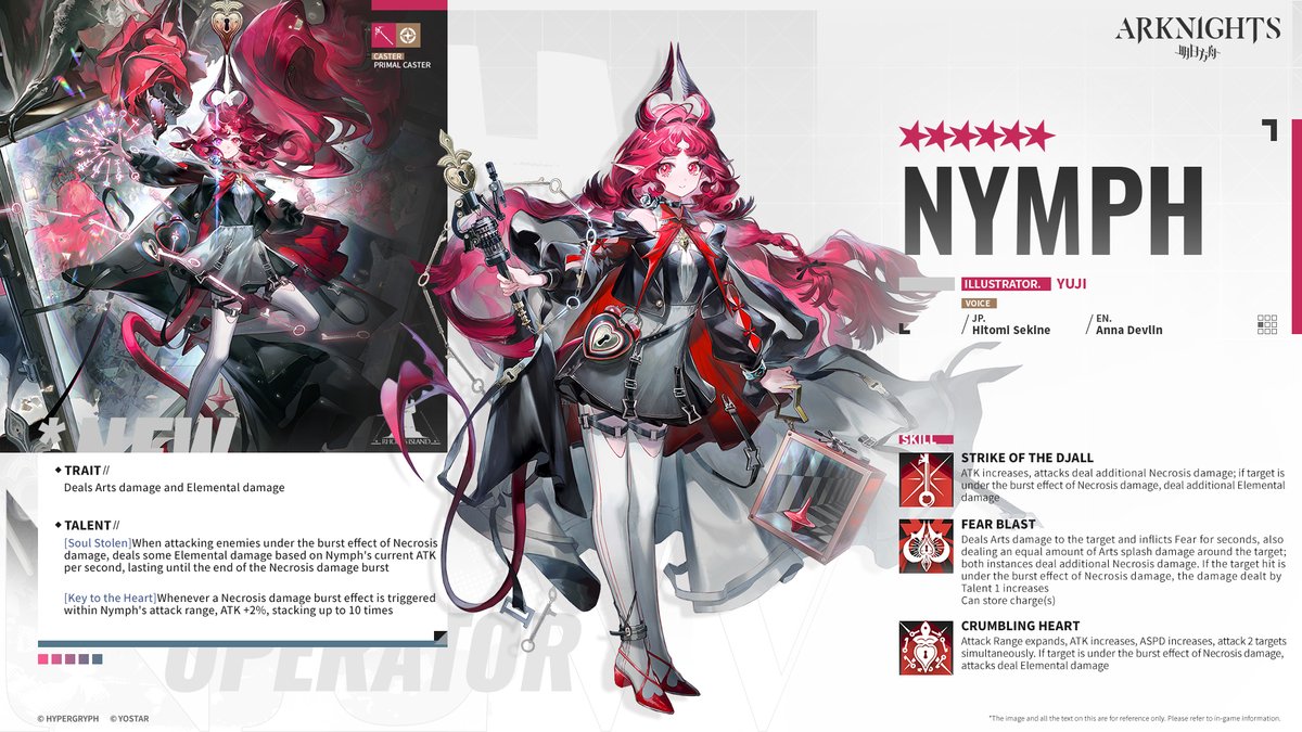ArknightsEN's tweet photo. Nymph is a citizen of Kazdel who joined the Field Operations Department through Rhodes Island's Kazdel office. Her skills with mental Originium Arts and her natural gifts as a Djall have a wide range of applications.

#Arknights #Yostar https://t.co/TrBY9cAPnj
