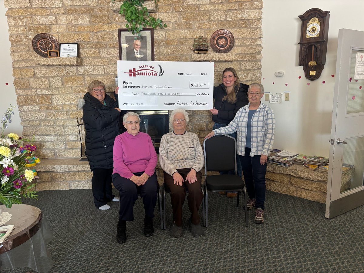 This week we presented the Hamiota senior council with a cheque for $2,800 for the purchase of 25 new chairs to be enjoyed in Lilac residence.