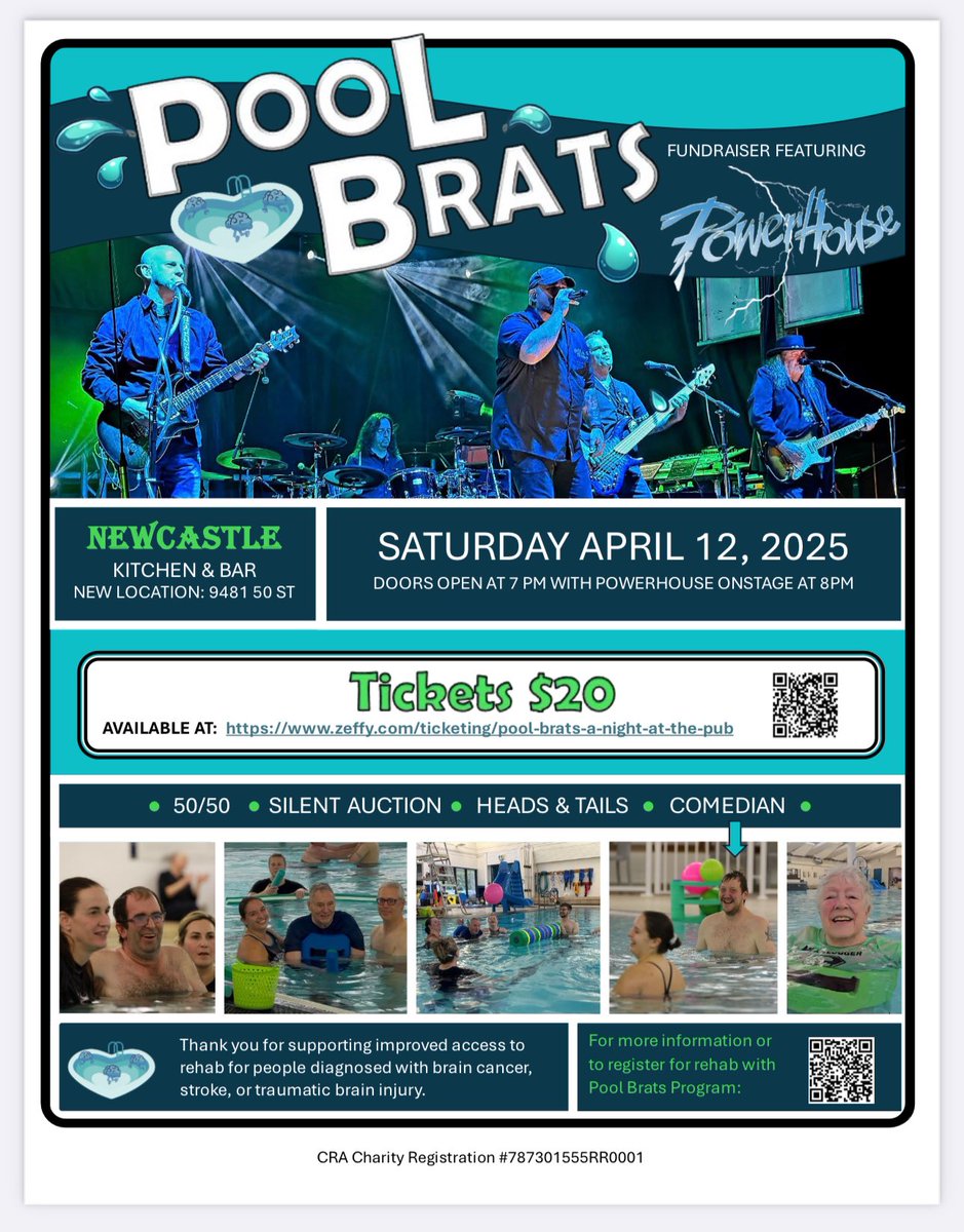 YEGPOOLBRATS's tweet photo. Pool Brats is 100% volunteer run.  Please help people diagnosed with brain cancer, stroke or traumatic brain injury access amazing physio.  Tickets are only $20.  💕🧠💕 https://t.co/Qw3HtBt6p5