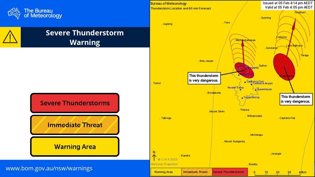 BOM_ACT's tweet photo. ⚠️ 4:11pm: Severe Thunderstorm Warning for #IntenseRainfall Large to #GiantHail & #DamagingWinds
For #Canberra and #Queanbeyan.
Very DANGEROUS thunderstorms with intense rainfall, large to possibly giant hail & damaging wind gusts.
https://t.co/c1IXY5Rke7 https://t.co/CErYvSsYdt