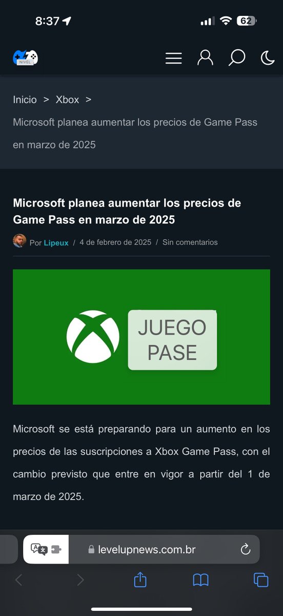 Aumento de Precio de Game Pass en Marzo 2025 

levelupnews.com.br/2025/02/04/mic…
