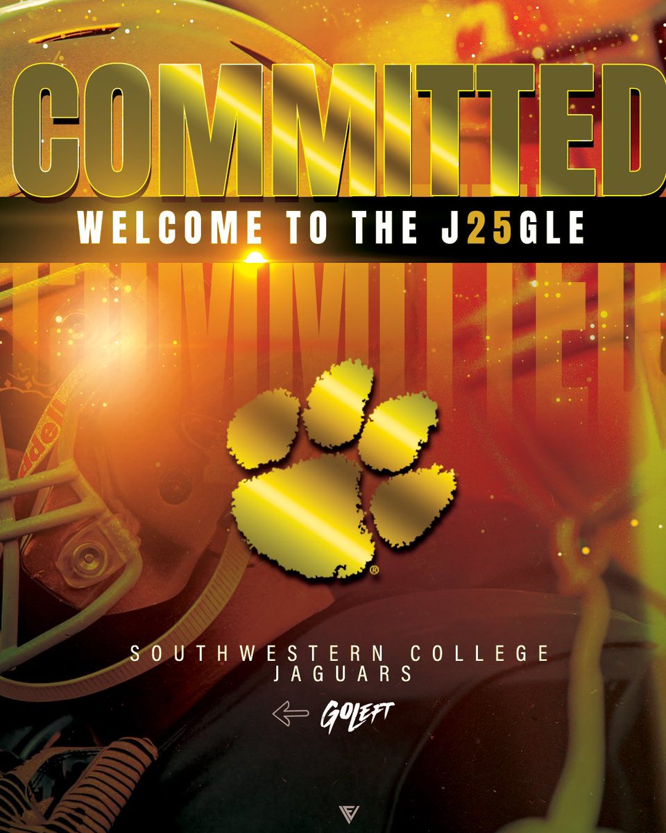 Committed! Let’s work!🐾  #GoLeft
<a href="/SWCJaguarFB/">Southwestern College Football</a> <a href="/SWCfbSecondary/">Coach Connor Hayden</a> <a href="/SWCHBC/">Oscar Rodriguez Jr</a> <a href="/NewGenKicking/">New Gen Kicking</a> <a href="/coachmedina61/">Coach Medina</a> <a href="/jakeconst08/">Jake Constantine</a>