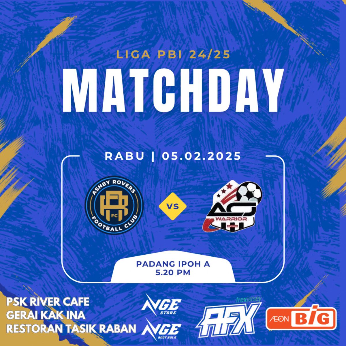 MATCHDAY MISI WAJIB MENANG!

Moh penyokong Ashby Rovers kita penuhkan Padang Ipoh A petang ini bagi memberikan sokongan buat pasukan Ashby Rovers yang turun dengan misi wajib menang bagi melayakkan diri ke pusingan seterusnya.

ONE TWO ASHBY !!!

#AshbyRovers 💙🤍