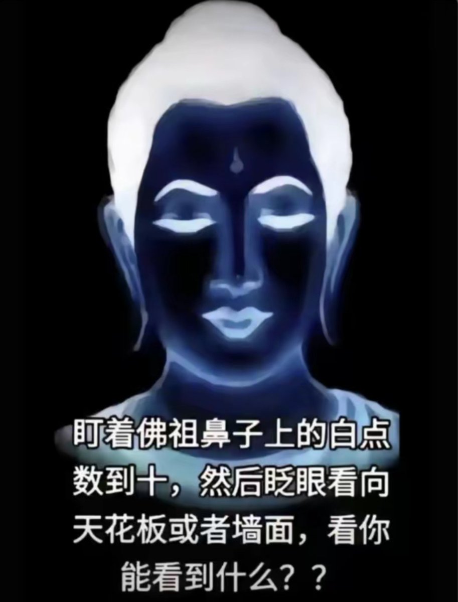 wbb888's tweet photo. Stare at the white points on Buddha's nose and count to ten, then blink at the ceiling or the wall to see what you can see? ? https://t.co/zJuxZ5Drdh