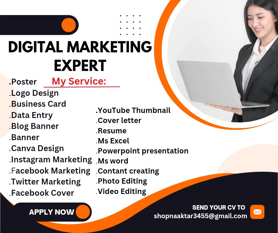 My Service:
I am a professional digital marketing expert.
🚀 "Want to grow your business online? 💻

#DigitalMarketing #SEO #FacebookAds #InstagramAds #SocialMediaMarketing #GoogleMyBusiness #YouTubeSEO #BrandPromotion #BusinessGrowth #freelancer #freelancing #BusinessGrowth2025
