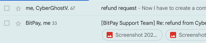 SiriusCJS's tweet photo. @CyberGhost_EN I tried your VPN &amp; really loved it. But it turned out I had another year left on my nord sub. So I had to ask for a refund but I told the rep that I would definitely be back. But not after this. It's been 6 weeks. 100 emails between you &amp; bitpay. No refund yet. https://t.co/eIK8zIuHZn