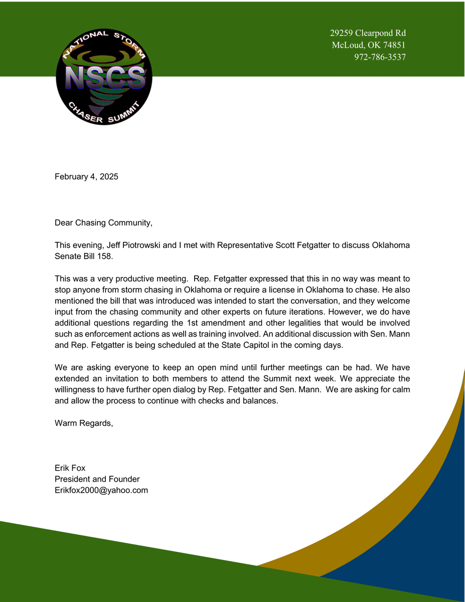 chaser_summit's tweet photo. A letter regarding Senate Bill 158 from Erik Fox, NSCS President. https://t.co/a6E4R9UWME