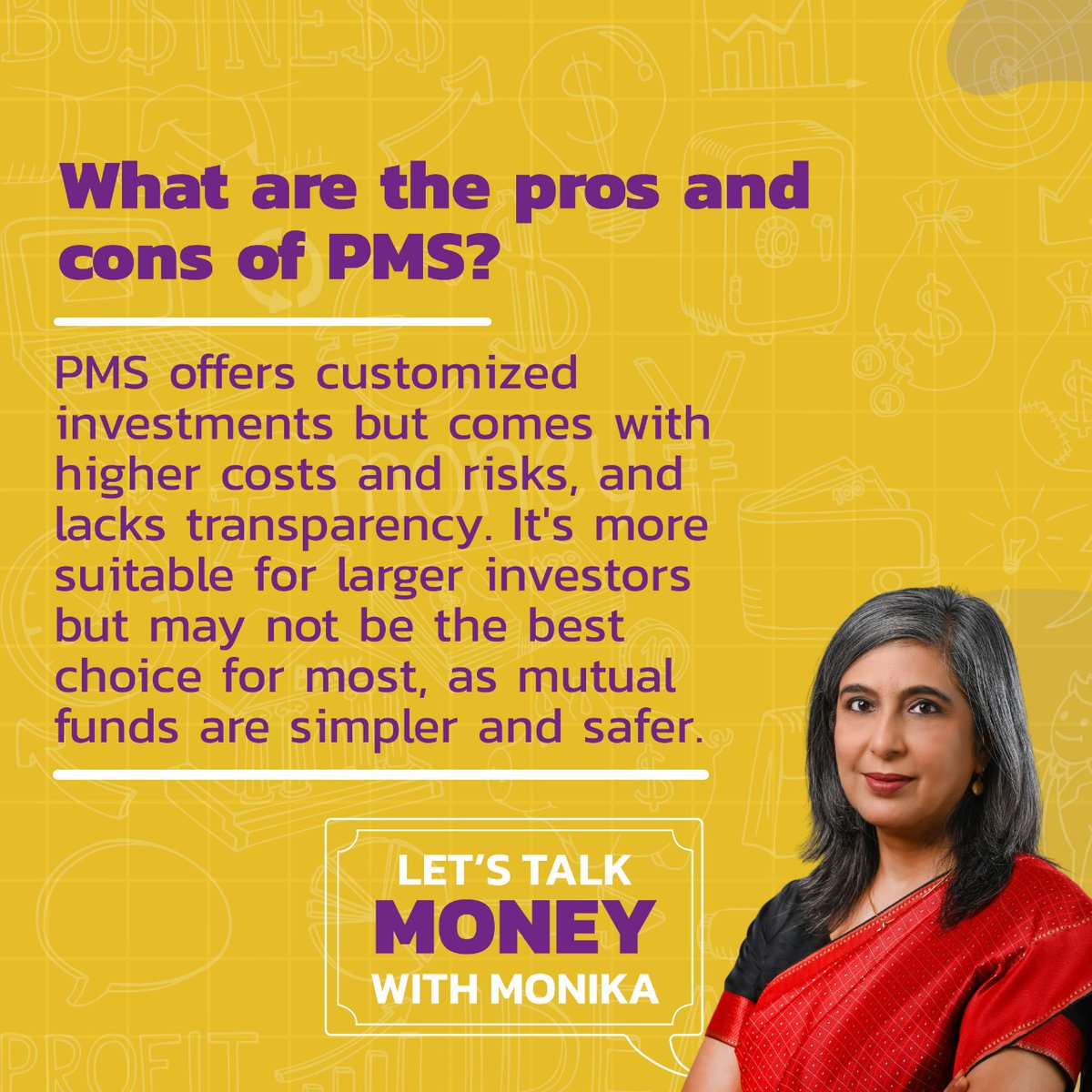 monikahalan's tweet photo. Sujit Kumar asks if PMS is a better option than mutual funds. 
I answer him on this episode of #LetsTalkMoneywithMonikaHalan 

Listen on @spotifyindia or elsewhere https://t.co/SE0dE7GGTK
