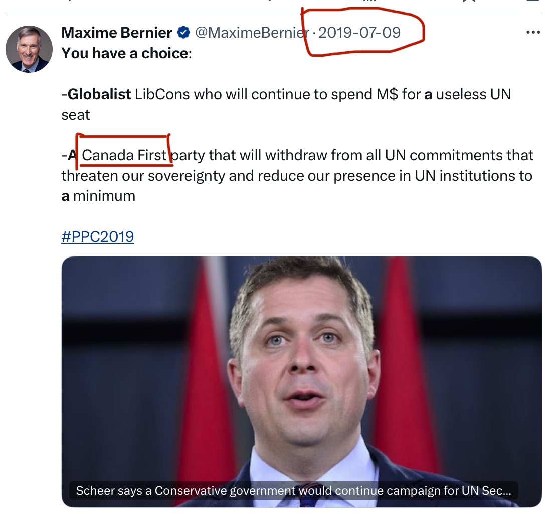 Pinky22P's tweet image. Maxime’s Canada First, original post with the link in 2019. Where was Pierre Poilievre &amp;amp; CPC 5 years ago?
