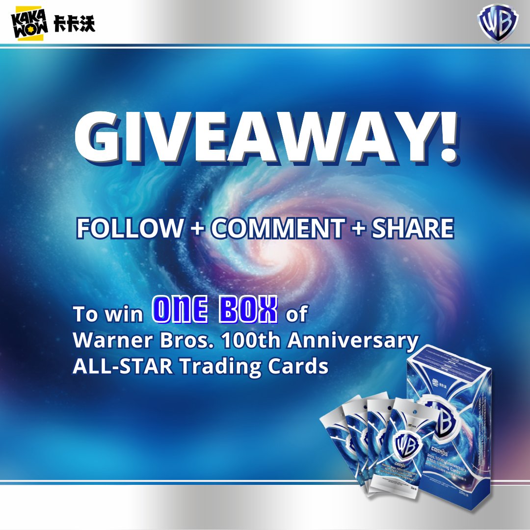 kakawow_global's tweet photo. 𝐉𝐨𝐢𝐧 𝐎𝐮𝐫 𝐑𝐚𝐟𝐟𝐥𝐞! 🎉

Two lucky winners will each receive 𝐎𝐍𝐄 𝐁𝐎𝐗 (10 packs) of the 2024 COSMOS Warner Bros. 100th Anniversary ALL-STAR Trading Cards.
Don’t miss your chance to pull something extraordinary! 🌟

How to enter:
1️⃣ Follow us
2️⃣ Comment below and tell us your favorite Warner Bros. movie or animation
3️⃣ Share this post

⏳Raffle activity ends on February 17

#kakawow #warnerbros #batman #superman #dc #dccomics #wonderwoman #animation #giveaway #tradingcards